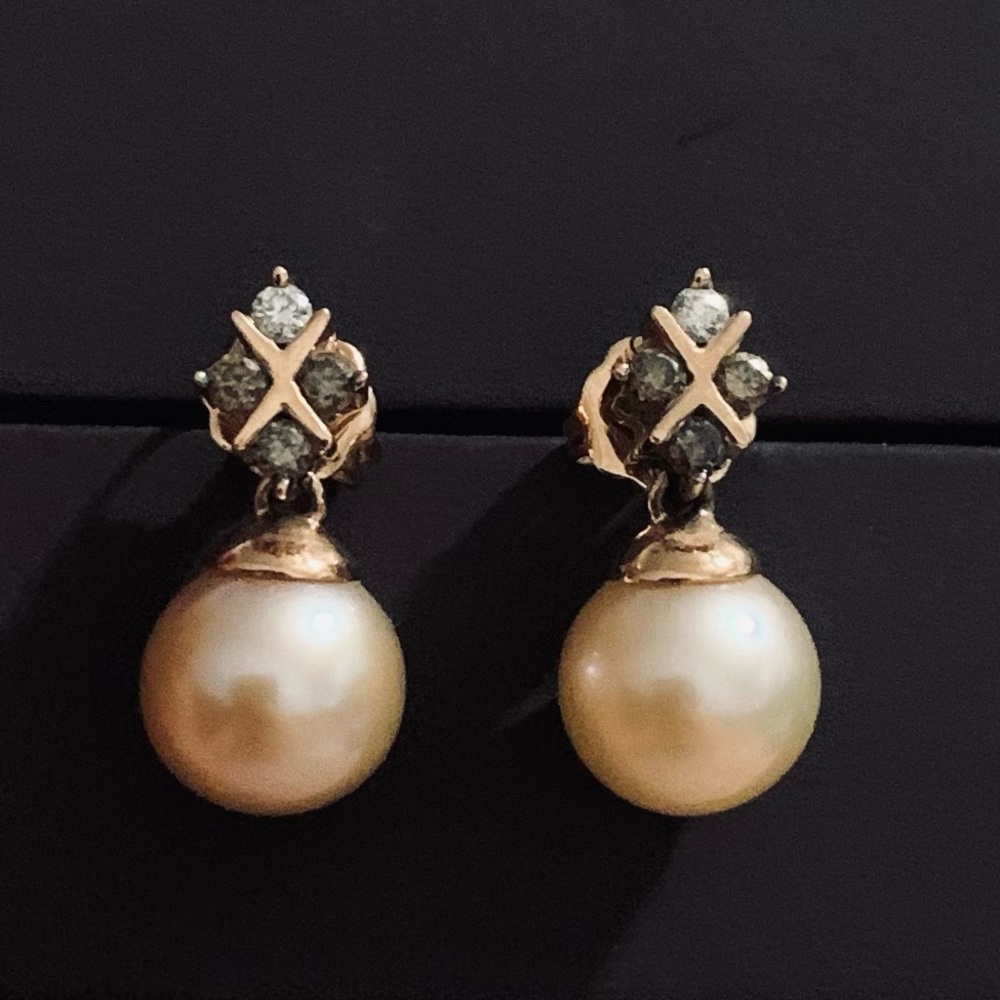LeVian Pink Freshwater Pearl with Chocolate and Vanilla Diamond Earrings